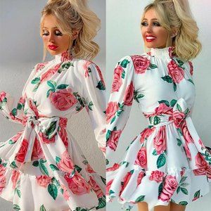 🎀 LAST ONE🎀 Rose print summer dress high collar new style